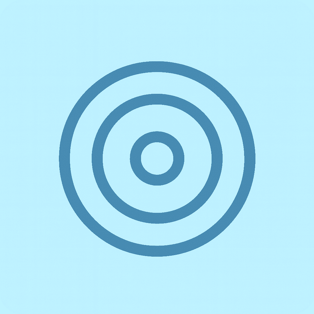 A blue bullseye target icon with four concentric circles on a light blue background, perfect for highlighting a chiropractor or spinal decompression services in Denton, Texas.